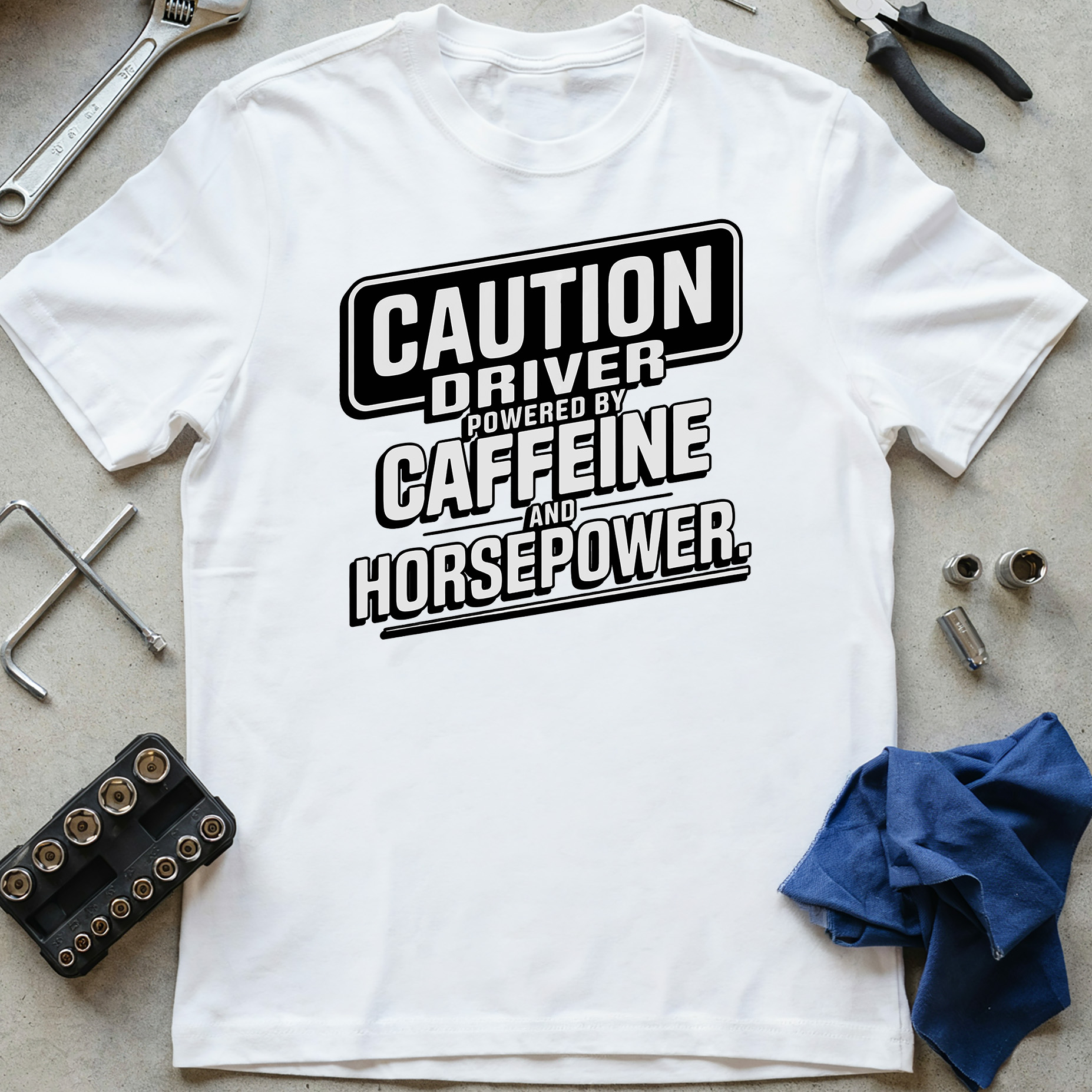 CAUTION - Driver Powered by Caffeine and Horsepower